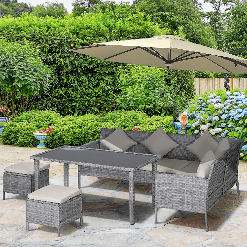 Outsunny-Set-5-Pezzi-Salotto-da-Esterno-con-2-Divani-1-Tavolino-2-Sgabelli-Mobili-da-Giardino-in-Rattan-Grigio