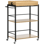 HOMCOM Carrello da Cucina a 3 Ripiani con Vassoio Rimovibile e Ruote Girevoli, 72x40x94cm, Legno e Nero