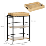 HOMCOM-Carrello-da-Cucina-a-3-Ripiani-con-Vassoio-Rimovibile-e-Ruote-Girevoli-72x40x94cm-Legno-e-Nero