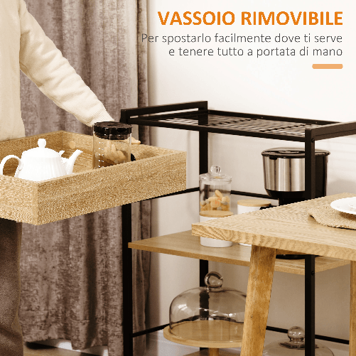 HOMCOM-Carrello-da-Cucina-a-3-Ripiani-con-Vassoio-Rimovibile-e-Ruote-Girevoli-72x40x94cm-Legno-e-Nero