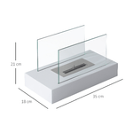 HOMCOM-Camino-a-Bioetanolo-da-Tavolo-2000W-Bruciatori-senza-Residui-Inodore-In-Acciaio-Inox-con-Vetro-35×18×21cm-Bianco