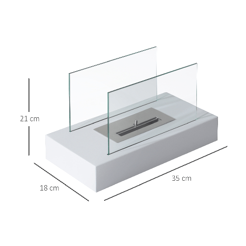 HOMCOM Camino a Bioetanolo da Tavolo 2000W Bruciatori senza Residui Inodore  In Acciaio Inox con Vetro 35×18×21cm Bianco - PagineGialle Shop