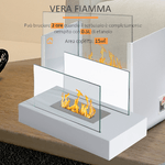 HOMCOM-Camino-a-Bioetanolo-da-Tavolo-2000W-Bruciatori-senza-Residui-Inodore-In-Acciaio-Inox-con-Vetro-35×18×21cm-Bianco