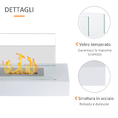 HOMCOM-Camino-a-Bioetanolo-da-Tavolo-2000W-Bruciatori-senza-Residui-Inodore-In-Acciaio-Inox-con-Vetro-35×18×21cm-Bianco