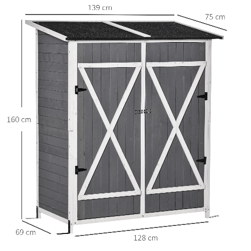 Outsunny-Casetta-in-Legno-da-Giardino-con-2-Ante-Armadio-da-Esterno-Porta-Attrezzi-da-Giardino-con-uno-Sgabello-139x75x147-160cm