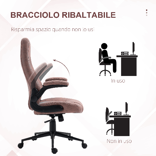 Vinsetto-Sedia-da-Ufficio-Ergonomica-con-Altezza-Regolabile-Braccioli-Ribaltabili-e-5-Ruote-67x70x114-124-cm