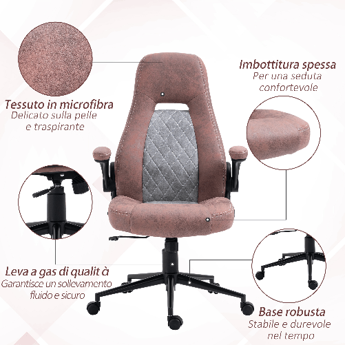 Vinsetto-Sedia-da-Ufficio-Ergonomica-con-Altezza-Regolabile-Braccioli-Ribaltabili-e-5-Ruote-67x70x114-124-cm