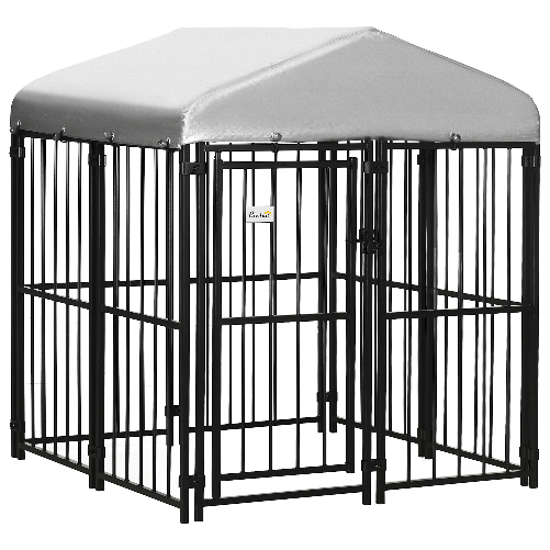 PawHut Kennel Recinto per Cani di Taglia Piccola e Media, Galline e Anatre con Tettuccio, 122x122x13 cm