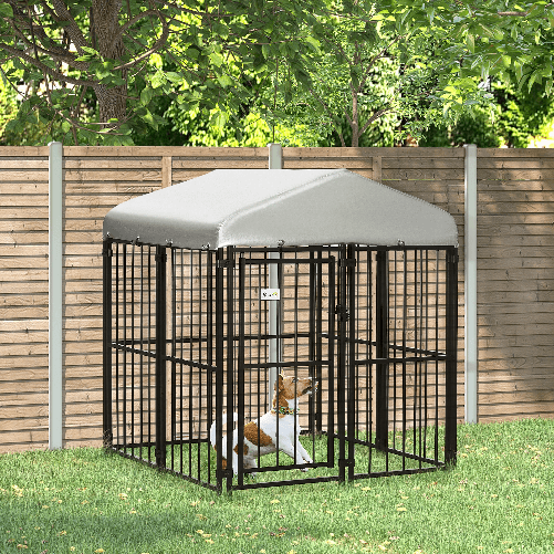 PawHut-Kennel-Recinto-per-Cani-di-Taglia-Piccola-e-Media-Galline-e-Anatre-con-Tettuccio-122x122x13-cm