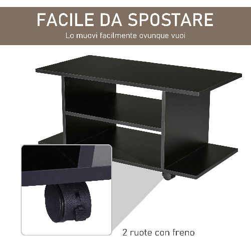 HOMCOM-Mobile-TV-Moderno-con-Ruote-Mobiletto-TV-in-Legno-80-×-40-×-40cm-Nero