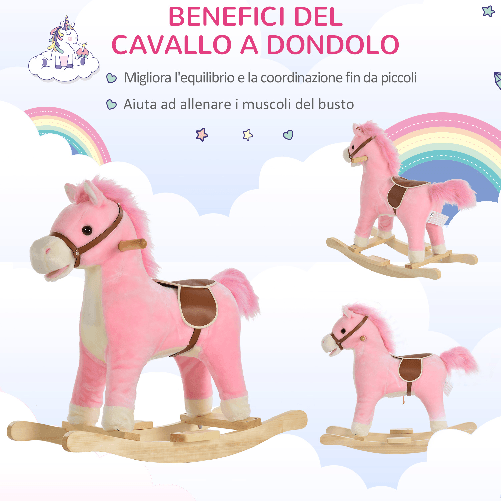 HOMCOM-Cavallo-a-Dondolo-in-Legno-Giocattolo-con-Suoni-Realistici-per-Bambini-36-72-Mesi-Include-2-Batterie-AA-Rosa