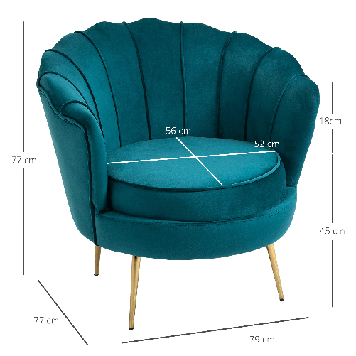 HOMCOM-Poltrona-di-Design-Stile-Vintage-Imbottita-in-Velluto-79x77x77cm-Verde-Petrolio