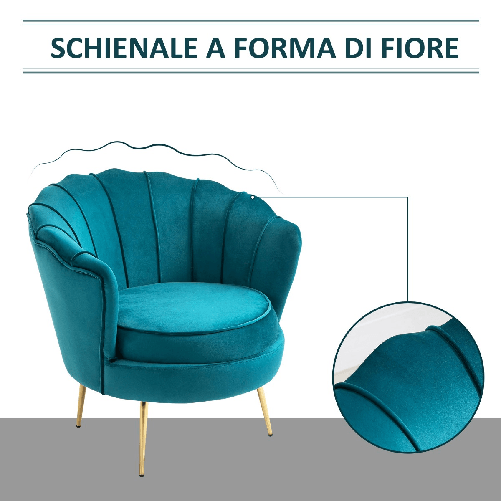 HOMCOM-Poltrona-di-Design-Stile-Vintage-Imbottita-in-Velluto-79x77x77cm-Verde-Petrolio