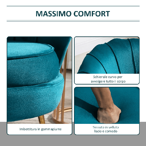 HOMCOM-Poltrona-di-Design-Stile-Vintage-Imbottita-in-Velluto-79x77x77cm-Verde-Petrolio