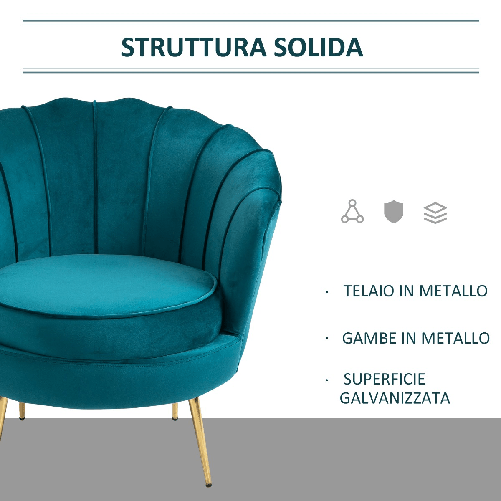 HOMCOM-Poltrona-di-Design-Stile-Vintage-Imbottita-in-Velluto-79x77x77cm-Verde-Petrolio