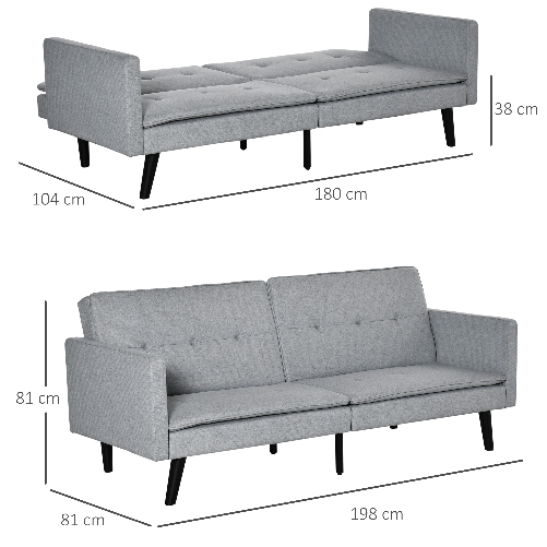 HOMCOM-Divano-Letto-a-1-Piazza-in-Tessuto-e-Seduta-a-3-Posti-Schienale-a-3-Reclinazioni-198x81x81cm---Grigio