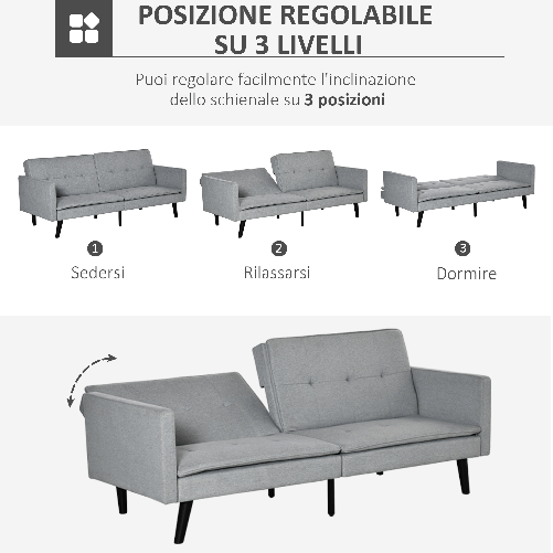 HOMCOM-Divano-Letto-a-1-Piazza-in-Tessuto-e-Seduta-a-3-Posti-Schienale-a-3-Reclinazioni-198x81x81cm---Grigio