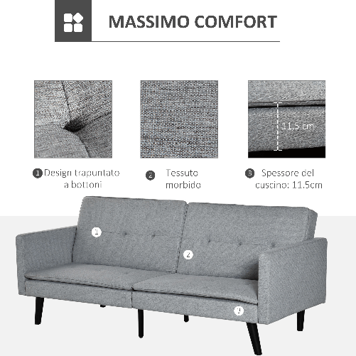 HOMCOM-Divano-Letto-a-1-Piazza-in-Tessuto-e-Seduta-a-3-Posti-Schienale-a-3-Reclinazioni-198x81x81cm---Grigio