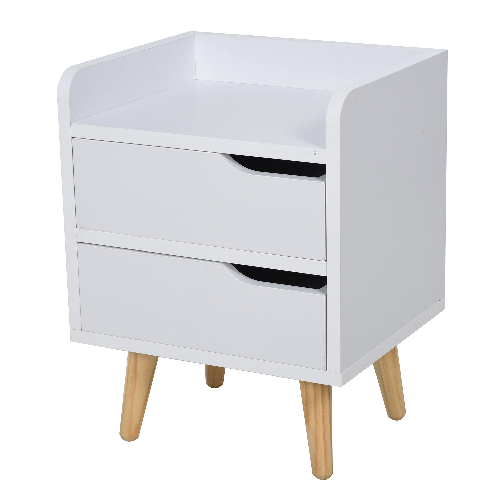 HOMCOM-Comodino-Salvaspazio-dal-Design-Moderno-in-Legno-Bianco-Piccola-Cassettiera-Camera-da-Letto-con-2-Cassetti-e-Piedini-in-Legno-di-Pino-33-x-28-x-42cm