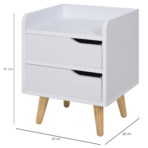 HOMCOM-Comodino-Salvaspazio-dal-Design-Moderno-in-Legno-Bianco-Piccola-Cassettiera-Camera-da-Letto-con-2-Cassetti-e-Piedini-in-Legno-di-Pino-33-x-28-x-42cm