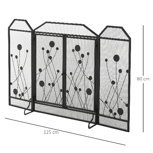 HOMCOM-Parascintille-Pieghevole-per-Camino-in-Acciaio-Nero-con-2-Porte-a-Chiusura-Magnetica-125x80cm