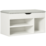 HOMCOM Mobile Scarpiera Salvaspazio con Panca Contenitore Imbottita e Vani Aperti 80x30x43cm, Bianco