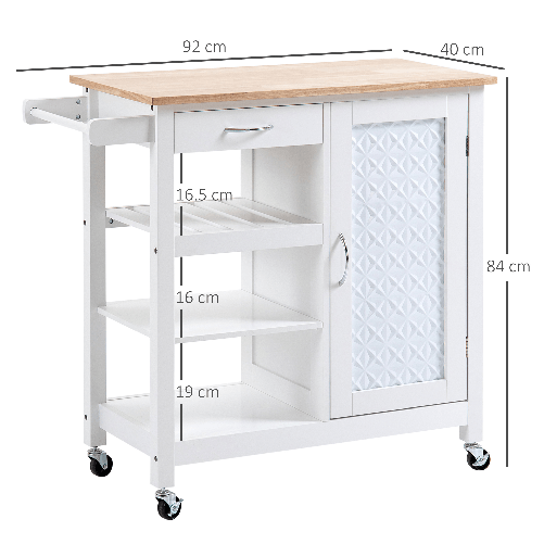 HOMCOM-Carrello-da-Cucina-con-1-Cassetto-1-Armadietto-e-1-Ripiano-a-3-Livelli-92x40x84cm-Bianco