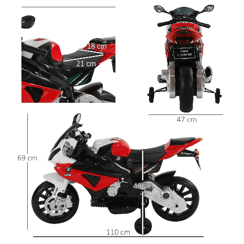 HOMCOM-Moto-Elettrica-per-Bambini-3-8-Anni-con-Licenza-BMW-Batteria-12V-Rotelle-e-Luci-110x47x69-cm