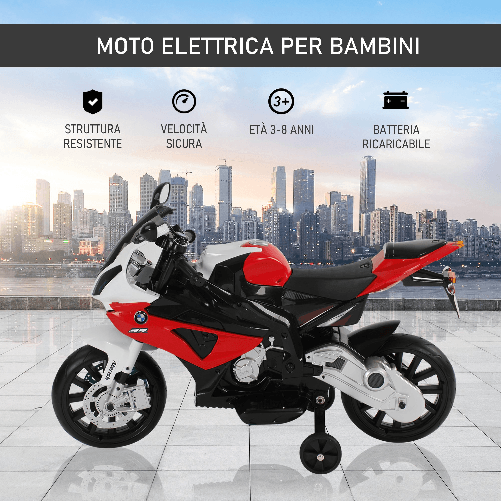 HOMCOM-Moto-Elettrica-per-Bambini-3-8-Anni-con-Licenza-BMW-Batteria-12V-Rotelle-e-Luci-110x47x69-cm