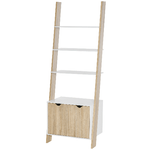 HOMCOM Mobile Libreria a Scala con 3 Mensole e Armadietto, Scaffale Moderno Stile Nordico in Legno, 60x40x171cm, Rovere e Bianco