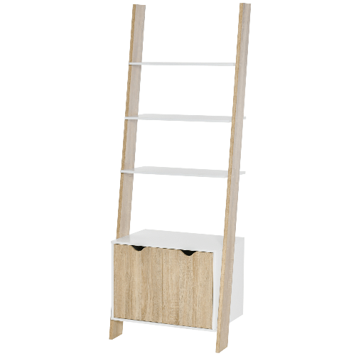 HOMCOM-Mobile-Libreria-a-Scala-con-3-Mensole-e-Armadietto-Scaffale-Moderno-Stile-Nordico-in-Legno-60x40x171cm-Rovere-e-Bianco