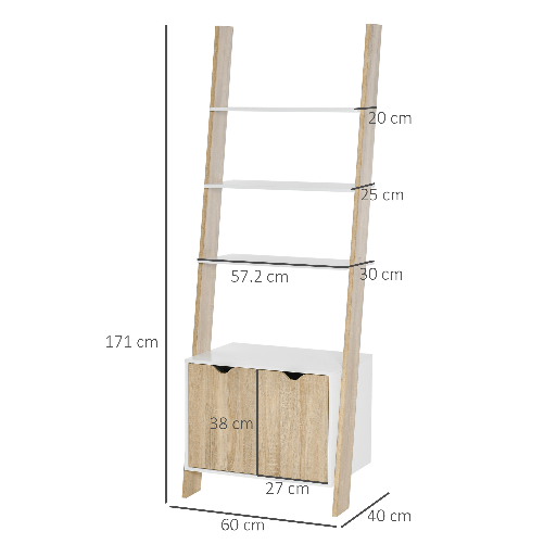 HOMCOM-Mobile-Libreria-a-Scala-con-3-Mensole-e-Armadietto-Scaffale-Moderno-Stile-Nordico-in-Legno-60x40x171cm-Rovere-e-Bianco