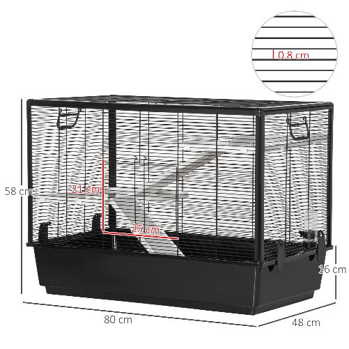 PawHut-Gabbia-per-Porcellino-d-India-con-Maniglia-Serbatoio-d-Acqua-Rampa-e-Piatto-80x48x58cm-Nera