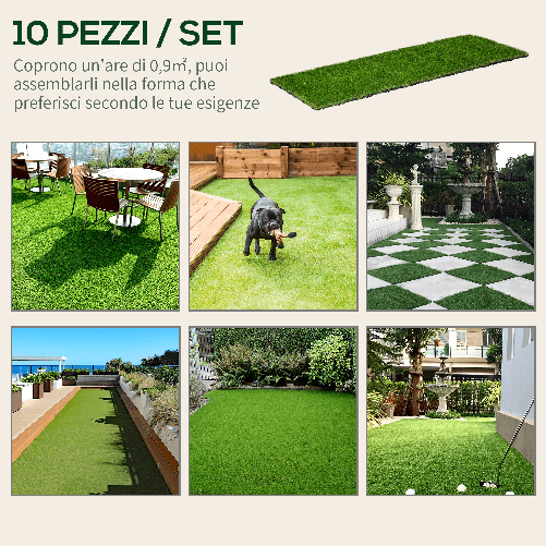 Outsunny-Prato-Sintetico-per-Giardino-Set-di-10pz-30x30cm-Verde-Scuro