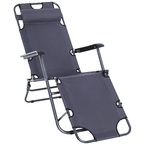 Outsunny-Lettino-Sdraio-Pieghevole-da-Giardino-Piscina-con-Braccioli-Grigio