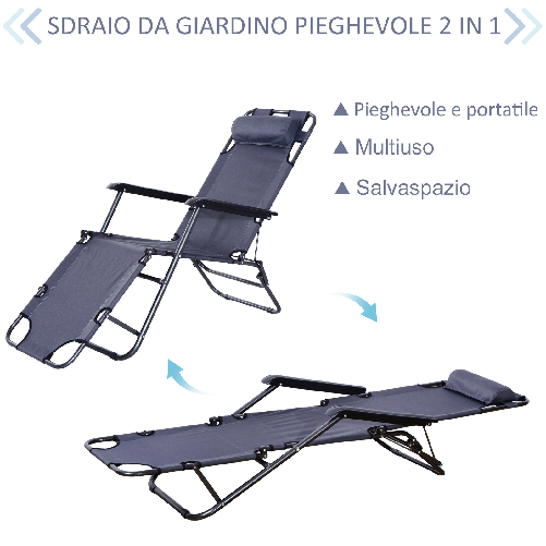 Outsunny-Lettino-Sdraio-Pieghevole-da-Giardino-Piscina-con-Braccioli-Grigio