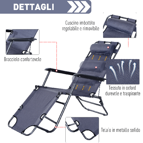 Outsunny-Lettino-Sdraio-Pieghevole-da-Giardino-Piscina-con-Braccioli-Grigio