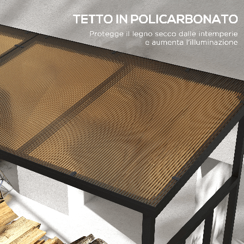 Outsunny-Legnaia-da-Esterno-in-Metallo-con-Tetto-in-Policarbonato-Capacita-2100kg-185x67x185-Nero