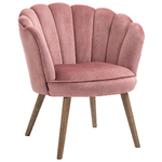 HOMCOM Poltrona Imbottita con Schienale a Conchiglia e Gambe in Legno, Poltrona in Velluto per Salotto e Camera, 66x72x79cm, Rosa