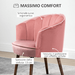 HOMCOM-Poltrona-Imbottita-con-Schienale-a-Conchiglia-e-Gambe-in-Legno-Poltrona-in-Velluto-per-Salotto-e-Camera-66x72x79cm-Rosa