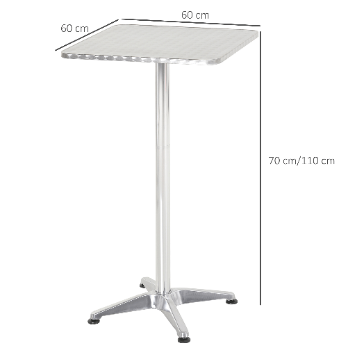 HOMCOM-Tavolo-Bar-Ristorante-in-Acciaio-Inox-Quadrato-60x60cm-Altezza-70-110cm