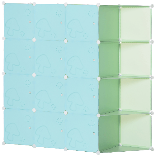 HOMCOM-Mobile-Scarpiera-Modulare-Salvaspazio-a-Fungo-16-Cubi-in-Acciaio-e-PP-145x47x145-cm-Verde-e-Blu