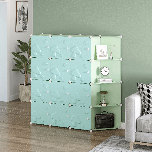 HOMCOM-Mobile-Scarpiera-Modulare-Salvaspazio-a-Fungo-16-Cubi-in-Acciaio-e-PP-145x47x145-cm-Verde-e-Blu