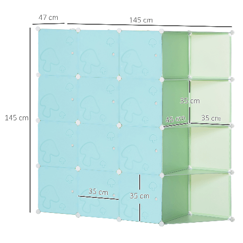 HOMCOM-Mobile-Scarpiera-Modulare-Salvaspazio-a-Fungo-16-Cubi-in-Acciaio-e-PP-145x47x145-cm-Verde-e-Blu