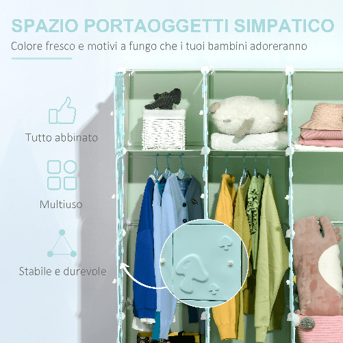 HOMCOM-Mobile-Scarpiera-Modulare-Salvaspazio-a-Fungo-16-Cubi-in-Acciaio-e-PP-145x47x145-cm-Verde-e-Blu