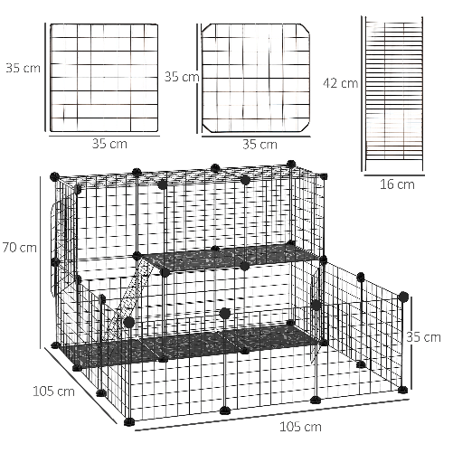 PawHut-Recinto-per-Conigli-Modulabile-con-Accessori-Montaggio-in-Acciaio-105x105x70cm---Nero