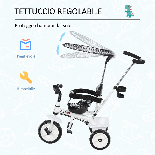 HOMCOM-Triciclo-Deluxe-con-Maniglione-Parasole-Barra-di-Protezione-in-Metallo-103-x-47-x-101cm