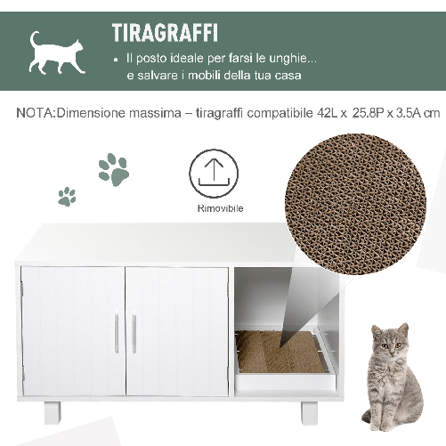 PawHut-Mobile-per-Lettiera-Gatti-in-Legno-2-Ante-e-Apertura-Laterale-con-Tiragraffi