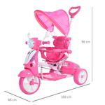 HOMCOM-Triciclo-per-Bambini-da-18-72-Mesi-con-Suoni-e-Luci-Triciclo-con-Maniglione-e-Tettuccio-Rimovibile-a-Forma-di-Moto-Rosa