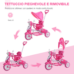 HOMCOM-Triciclo-per-Bambini-da-18-72-Mesi-con-Suoni-e-Luci-Triciclo-con-Maniglione-e-Tettuccio-Rimovibile-a-Forma-di-Moto-Rosa